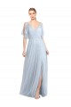 Best Floor Length Flutter Sleeves Long Tulle Bridesmaid Dress with Side Slit UK
