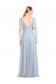 Best Floor Length Flutter Sleeves Long Tulle Bridesmaid Dress with Side Slit UK