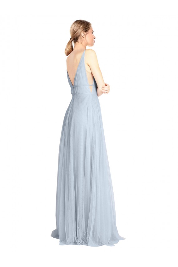 Best Plunging Deep V-Neck Long Tulle Bridesmaid Dress with V-Back UK