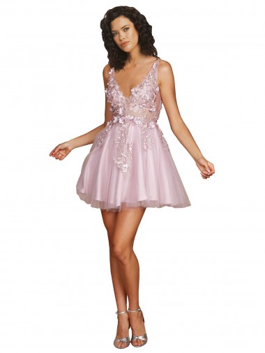Best Sleeveless V-Neckline Short Cocktail Dress with Embellished Lace Appliques UK