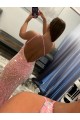Best Open Back One Shoulder Sleeveless Long Sweep Train Velvet Sequin Prom Dress UK