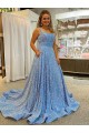 Best A-Line Scoop Sleeveless Long Court Train Velvet Sequin Prom Dress UK
