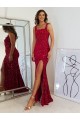 Best Square Neck Sleeveless Long Velvet Sequin Prom Dress with Slit UK