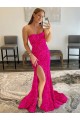 Best Strapless Sleeveless Long Sweep Train Velvet Sequin Prom Dress with Side Slit UK