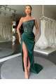 Best Strapless Sleeveless Long Sweep Train Velvet Sequin Prom Dress with High Side Slit UK