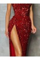 Best Strapless Sleeveless Long Floor Length Velvet Sequin Prom Dress High Side Slit UK