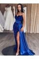Best Sweetheart Sleeveless Long Sweep Train Velvet Sequin Prom Dress with Slit UK