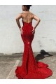 Best Mermaid Sweetheart Sleeveless Long Court Train Velvet Sequin Prom Dress UK