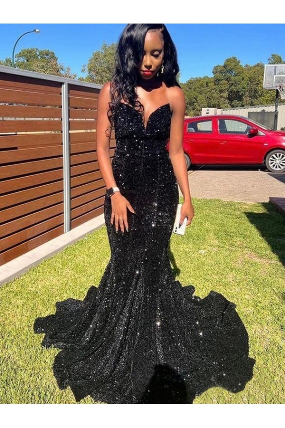Best Mermaid Sweetheart Sleeveless Long Floor Length Velvet Sequin Prom Dress UK