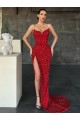 Best V-Neck Sleeveless Long Sweep Train Velvet Sequin Prom Dress with High Side Slit UK