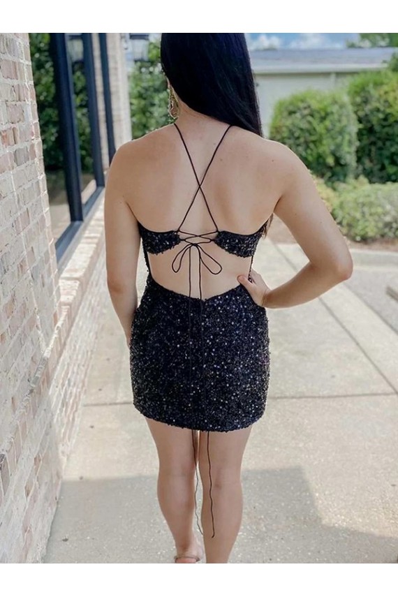 Best Halter Sleeveless Short Velvet Sequin Prom Dress UK