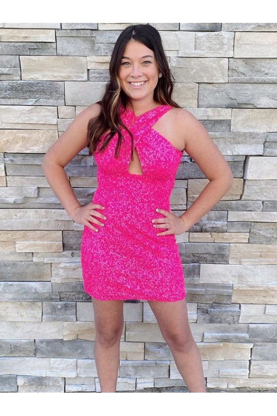 Best Halter Sleeveless Short Velvet Sequin Cocktail Prom Dress UK