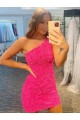 Best Short One Shoulder Sleeveless Velvet Sequin Prom Dress UK