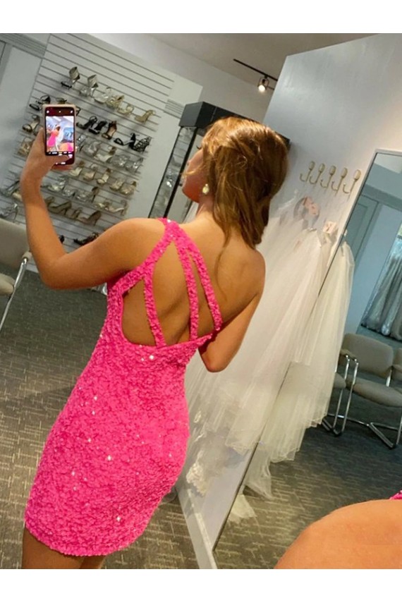 Best Short One Shoulder Sleeveless Velvet Sequin Prom Dress UK