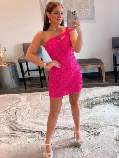 Best Velvet Sequin One Shoulder Sleeveless Short Prom Dress UK
