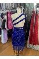 Best One Shoulder Keyhole Sleeveless Short Velvet Sequin Prom Dress UK