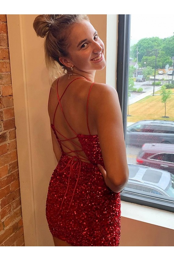 Best V-Neck Sleeveless Short Velvet Sequins Prom Dress UK
