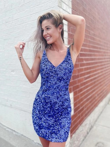 Best Short Velvet Sequin V-Neck Sleeveless Prom Dress UK