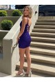 Best Short V-Neck Sleeveless Velvet Sequin Prom Dress UK