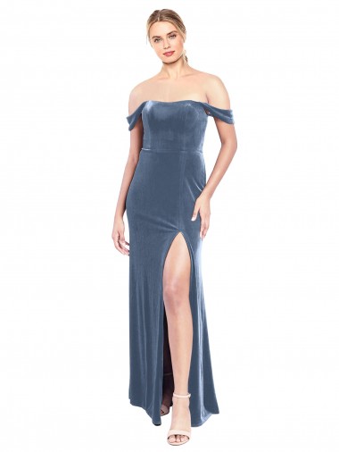 Best Draped Sleeves Wide Scoop Neck Off the Shoulder Velvet Bridesmaid Dress / Prom Dress UK