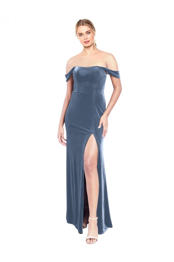 Best Draped Sleeves Wide Scoop Neck Off the Shoulder Velvet Bridesmaid Dress / Prom Dress UK
