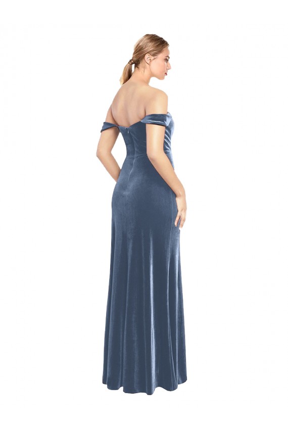 Best Draped Sleeves Wide Scoop Neck Off the Shoulder Velvet Bridesmaid Dress / Prom Dress UK