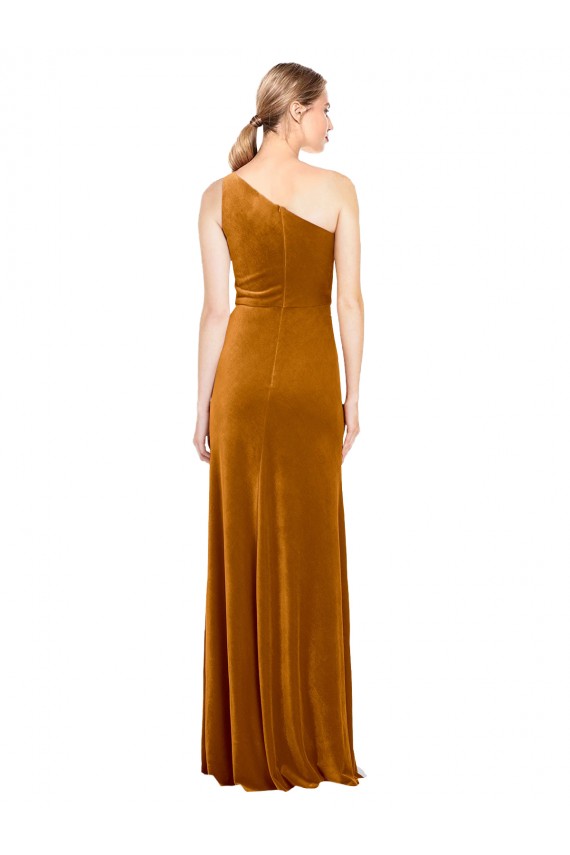 Best Sleek One Shoulder Long Formal Velvet Bridesmaid Dress / Prom Dress UK