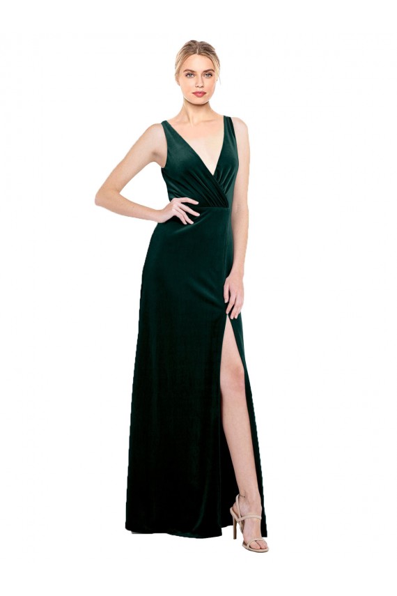 Best Sleek V-Neck Long Formal Velvet Bridesmaid Dress / Prom Dress with Side Slit UK