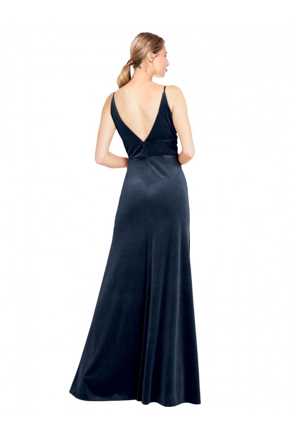 Best V-Back Long Velvet Bridesmaid Dress / Prom Dress with Notched V-Neck and Spaghetti Straps UK