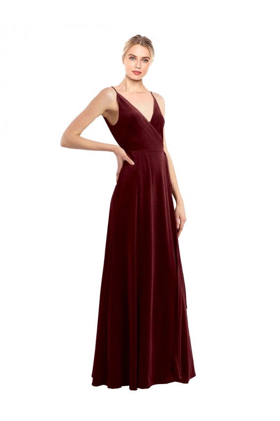 Best Faux Wrap V-Neck Sleek Long Formal Velvet Bridesmaid Dress / Prom Dress UK