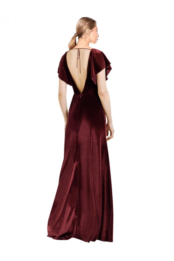 Best Flutter Sleeves Open Back Long Velvet Bridesmaid Dress / Prom Dress UK