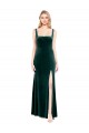 Best Square Neck Full Length Velvet Bridesmaid Dress / Prom Dress with Side Slit UK