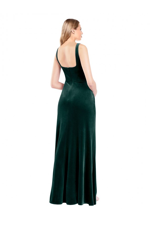 Best Square Neck Full Length Velvet Bridesmaid Dress / Prom Dress with Side Slit UK
