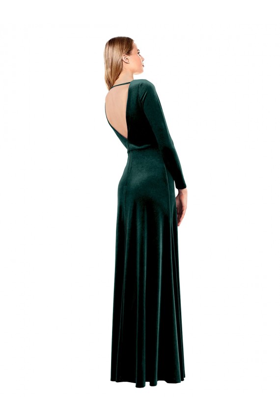 Best Plunging V-Neckline Long Sleeves Open Back Velvet Bridesmaid Dress / Prom Dress UK