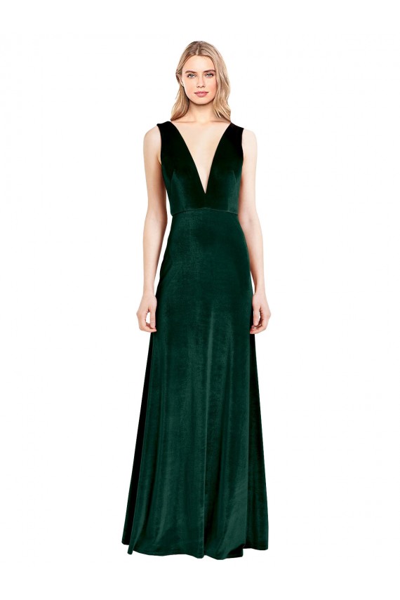 Best Daring Deep V-Neck Long Full Length Formal Velvet Bridesmaid Dress / Prom Dress UK