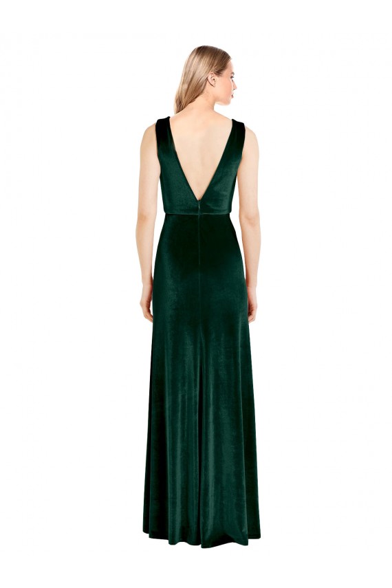 Best Daring Deep V-Neck Long Full Length Formal Velvet Bridesmaid Dress / Prom Dress UK