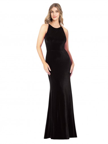 Best Vintage Velvet High Neck Formal Bridesmaid Dress / Prom Dress with Strappy Back UK
