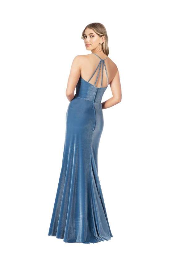 Best Vintage Velvet High Neck Formal Bridesmaid Dress / Prom Dress with Strappy Back UK