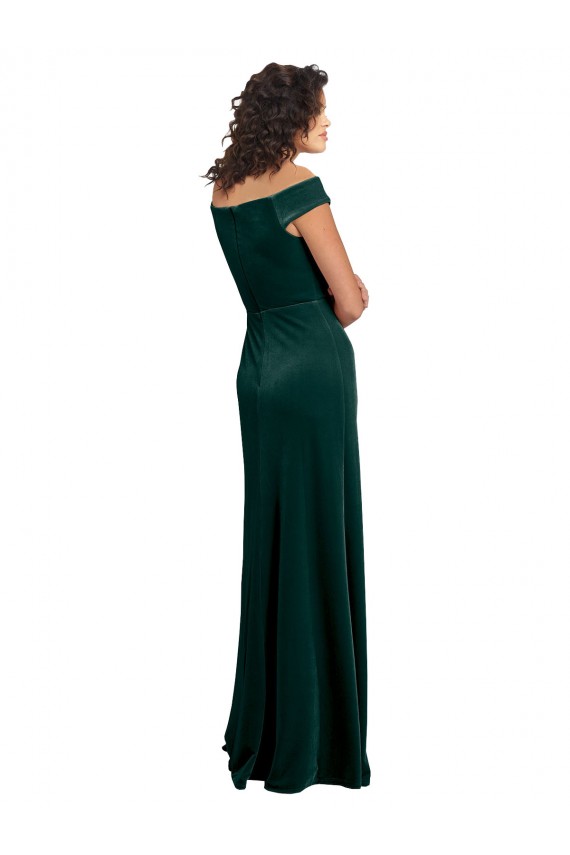 Best Floor Length Cap Sleeves Long Formal Velvet Bridesmaid Dress / Prom Dress with High Side Slit UK