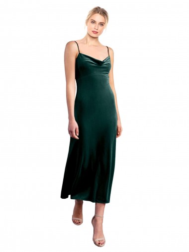 Best Midi Cocktail Length Cowl Neck Velvet Slip Bridesmaid Dress / Prom Dress UK