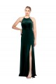 Best Long Jewel Neck Full Length Velvet Bridesmaid Dress / Prom Dress with Side Slit UK