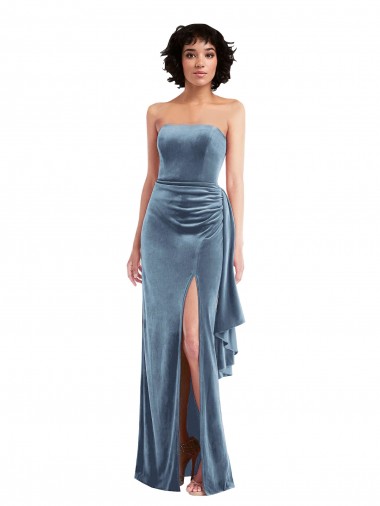 Best Strapless Formal Velvet Maxi Bridesmaid Dress / Prom Dress with Draped Skirt UK