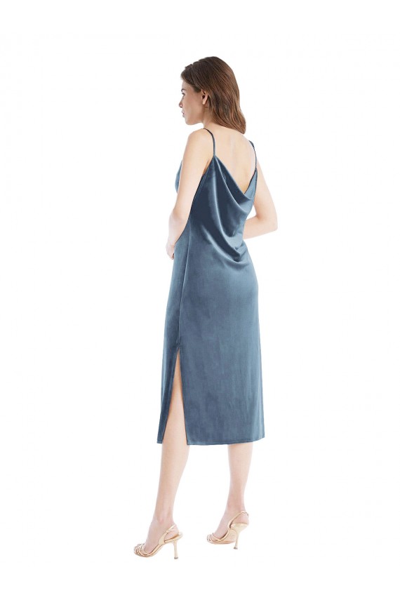 Best Midi Length Asymmetrical One Shoulder Velvet Slip Bridesmaid Dress / Prom Dress UK
