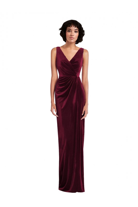 Best Draped Skirt Faux Wrap Velvet Maxi Bridesmaid Dress / Prom Dress UK