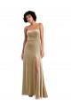 Best Square Neck Formal Velvet Maxi Bridesmaid Dress / Prom Dress with Front Slit & Pockets UK