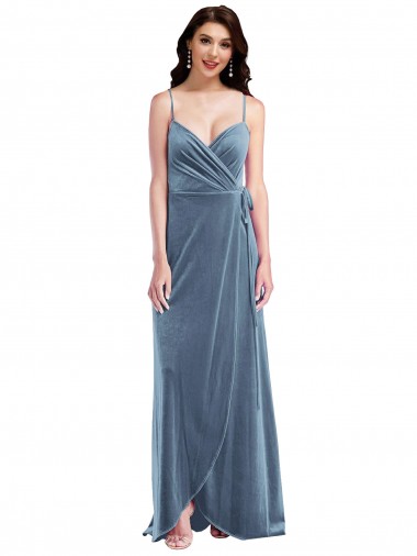 Best Velvet Wrap Maxi Bridesmaid Dress / Prom Dress with Pockets UK