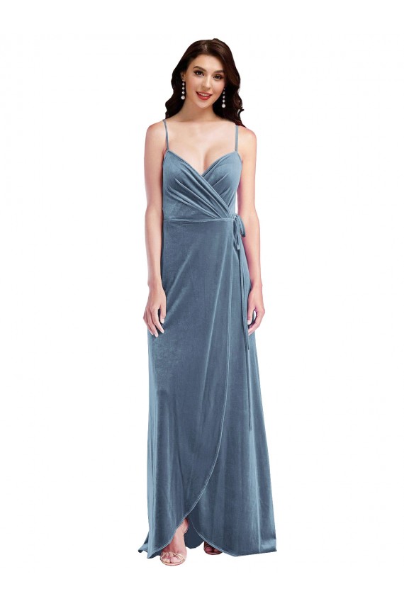 Best Velvet Wrap Maxi Bridesmaid Dress / Prom Dress with Pockets UK
