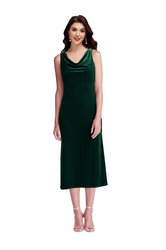 Best Cowl Neck Velvet Midi Cocktail Length Bridesmaid Dress / Prom Dress UK