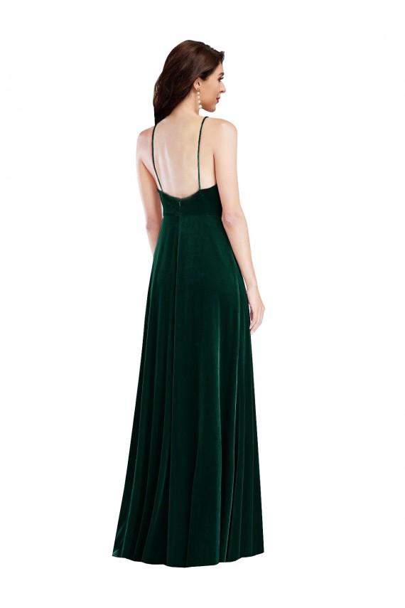 Best Velvet Halter Maxi Bridesmaid Dress / Prom Dress with Pockets & Front Slit UK