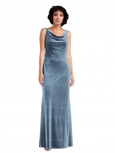 Best Floor Length Cowl Neck Long Stretch Velvet Maxi Bridesmaid Dress / Prom Dress UK